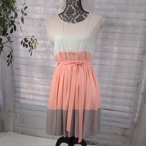 Ya Los Angeles Tiered Colorblock Silk Midi Dress, Size M